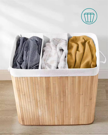 3 grid foldable bamboo laundry basket