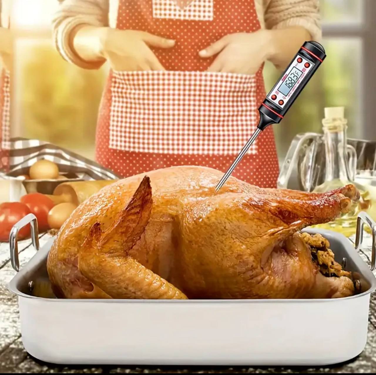 Digital food thermometer battery operated with led display