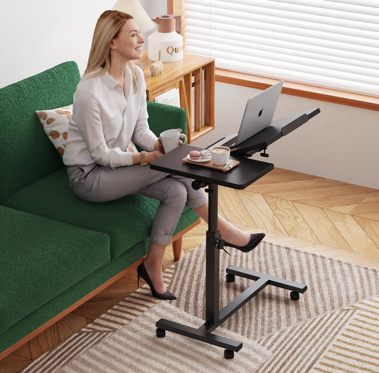 Adjustable Overbed Laptop Table with Wheels Multi-Purpose Rolling Bedside Table