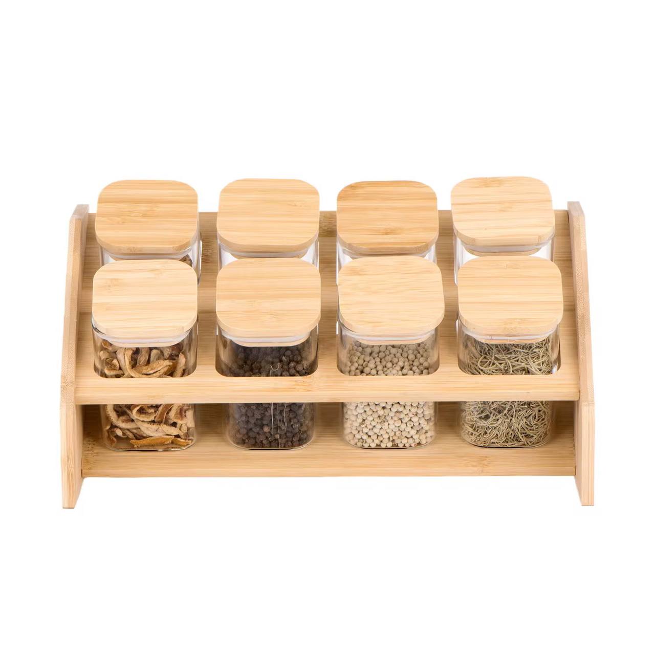 8pcs Classic style squared Borosilicate Glass Jar set