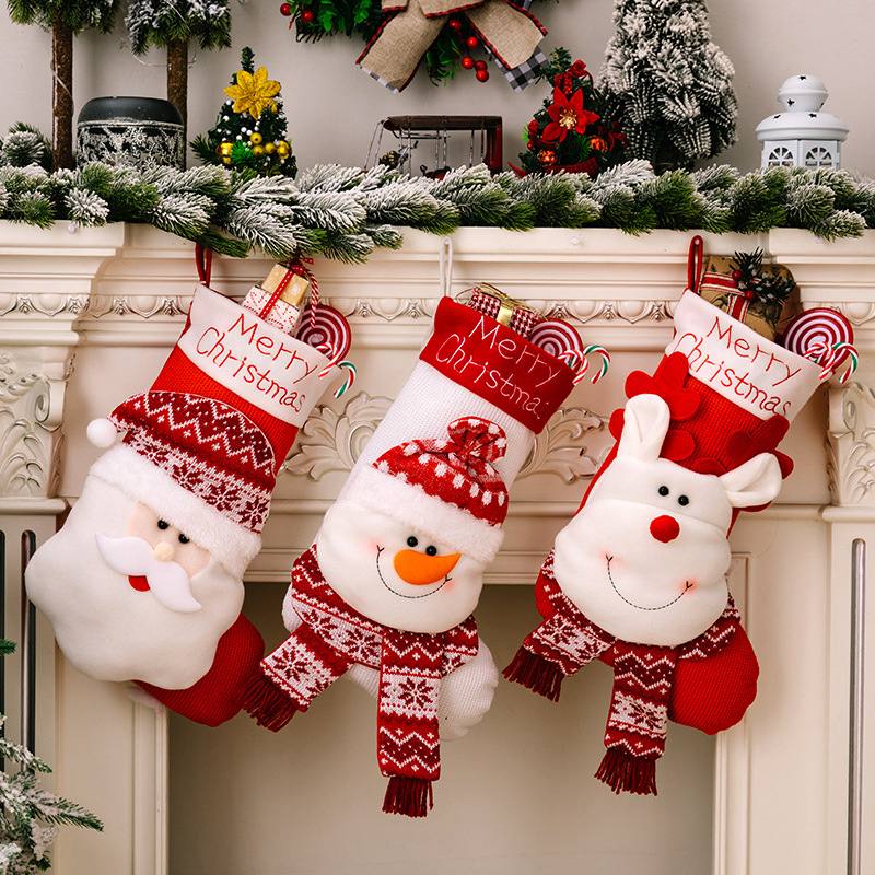 Large Santa Snowman Elk Stockings Knitted Decorations Fireplace Xmas Tree Hanging Stocking for Family New Year Party Home Decor