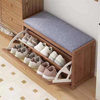 Wooden stool with bucket flip  shoe cabinet