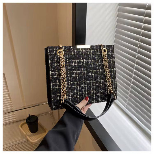 Color block plaid chain crossbody bag