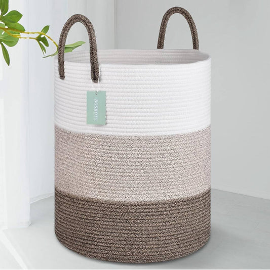 Cotton Rope Hand-woven large storage Basket with Handles.