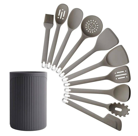 High Temperature resistant heavy duty silicone cooking/serving spoons with hard TPR handles.
11pc set