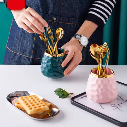 Nordic Light Luxury Fruit Fork and Spoon Ceramic Storage Tank Set