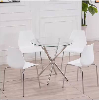 Round Glass Dining Table with Chrome Metal Legs