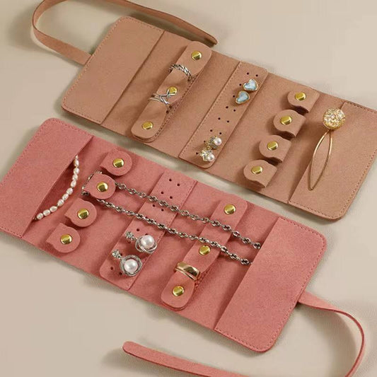 Jewelry Storage Bag Compact Roll Faux Leather Slim Portable Multifunctional Travel Organizer
