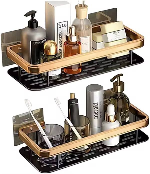 2 pcs Aluminum Alloy Rectangular Shelf (black & gold)