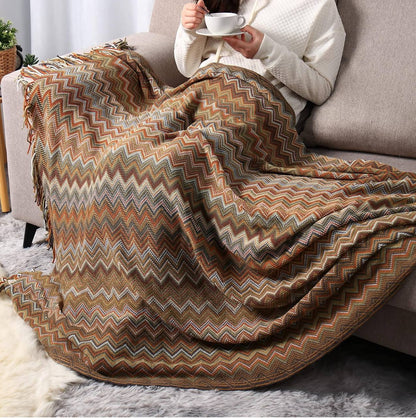 Boho Knit Throw Blankets Chenille Jacquard Soft With Tassel
