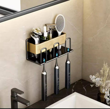 Metallic wall mounted tooth brush/paste holder