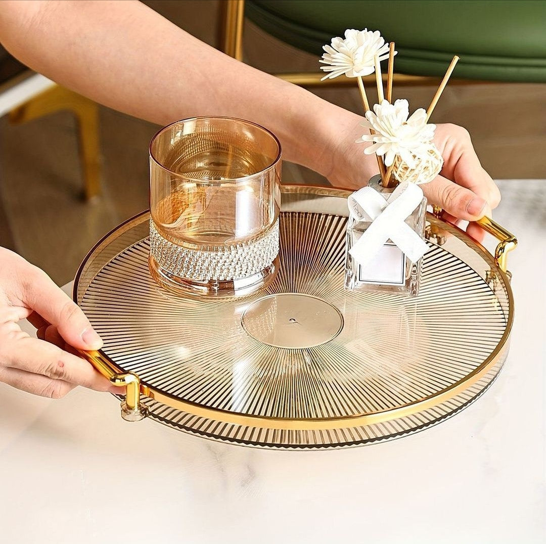 Decorative acrylic tray with golden handle