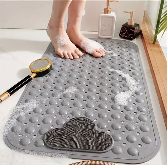 Anti slip bathroom mat with foot scrub