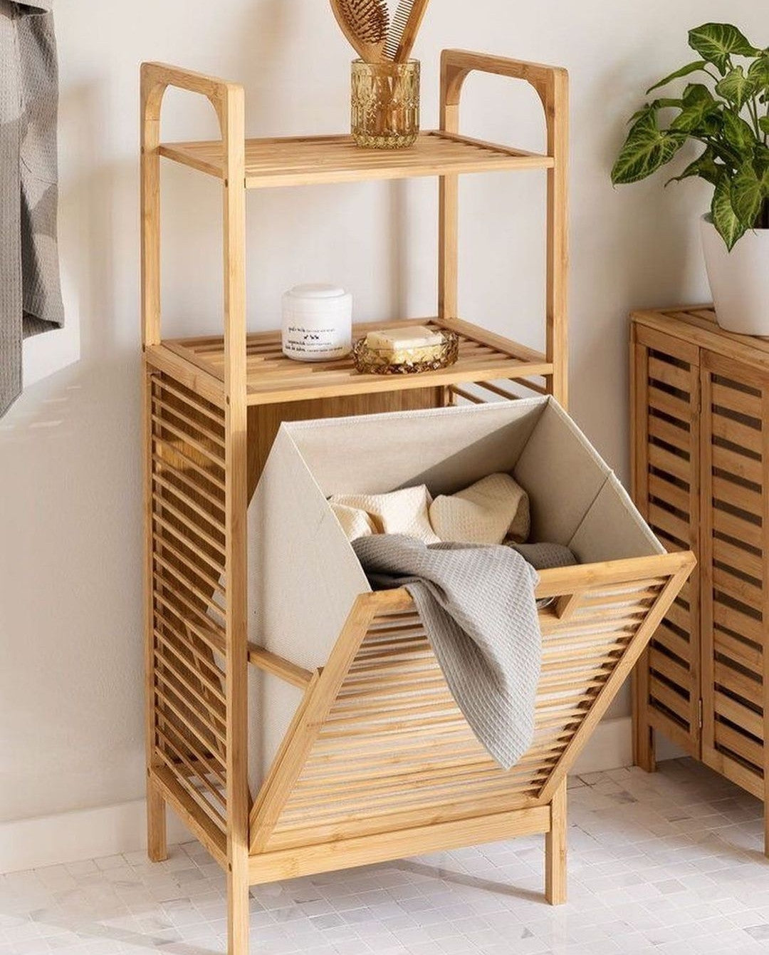 Bamboo bathroom/laundry room organizer