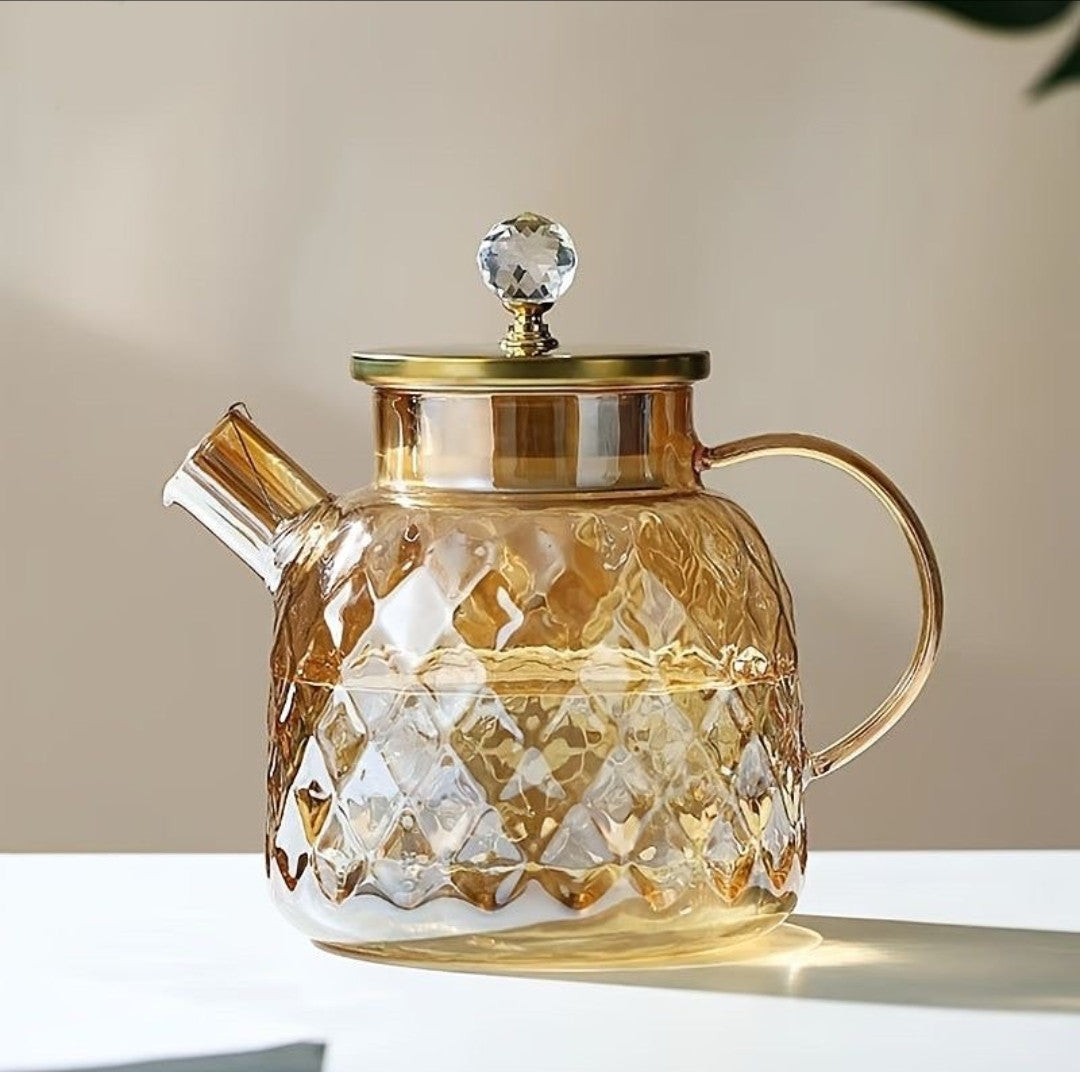 Champagne Color Diamond Texture Surface Glass Kettle Heat-resistant