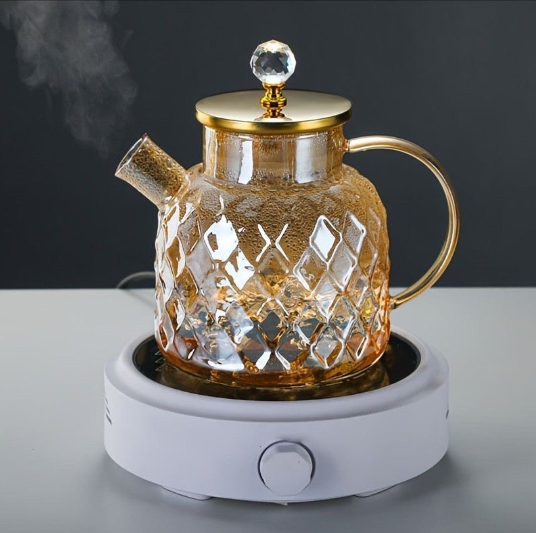 Champagne Color Diamond Texture Surface Glass Kettle Heat-resistant