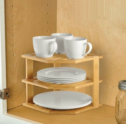 3 tier CORNER BAMBOO KITCHEN STORAGE SPICE RACK